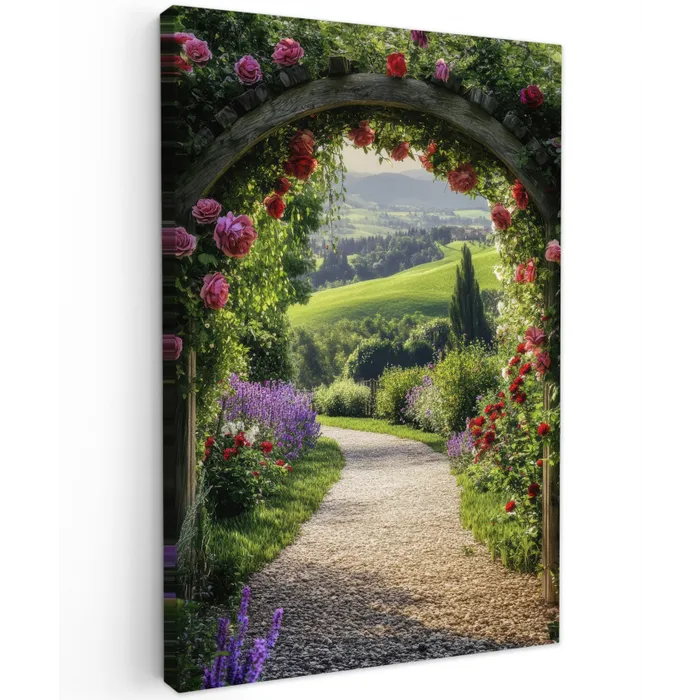 Doorkijk - Tuinboog - Bloemen - Natuur - Pad Tuinposter op houten frame 2 cm dik klein -3d