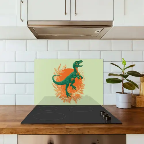 Dinosaurus - Groen - Planten - Cirkel keuken achterwand spatscherm klein -sfeer2
