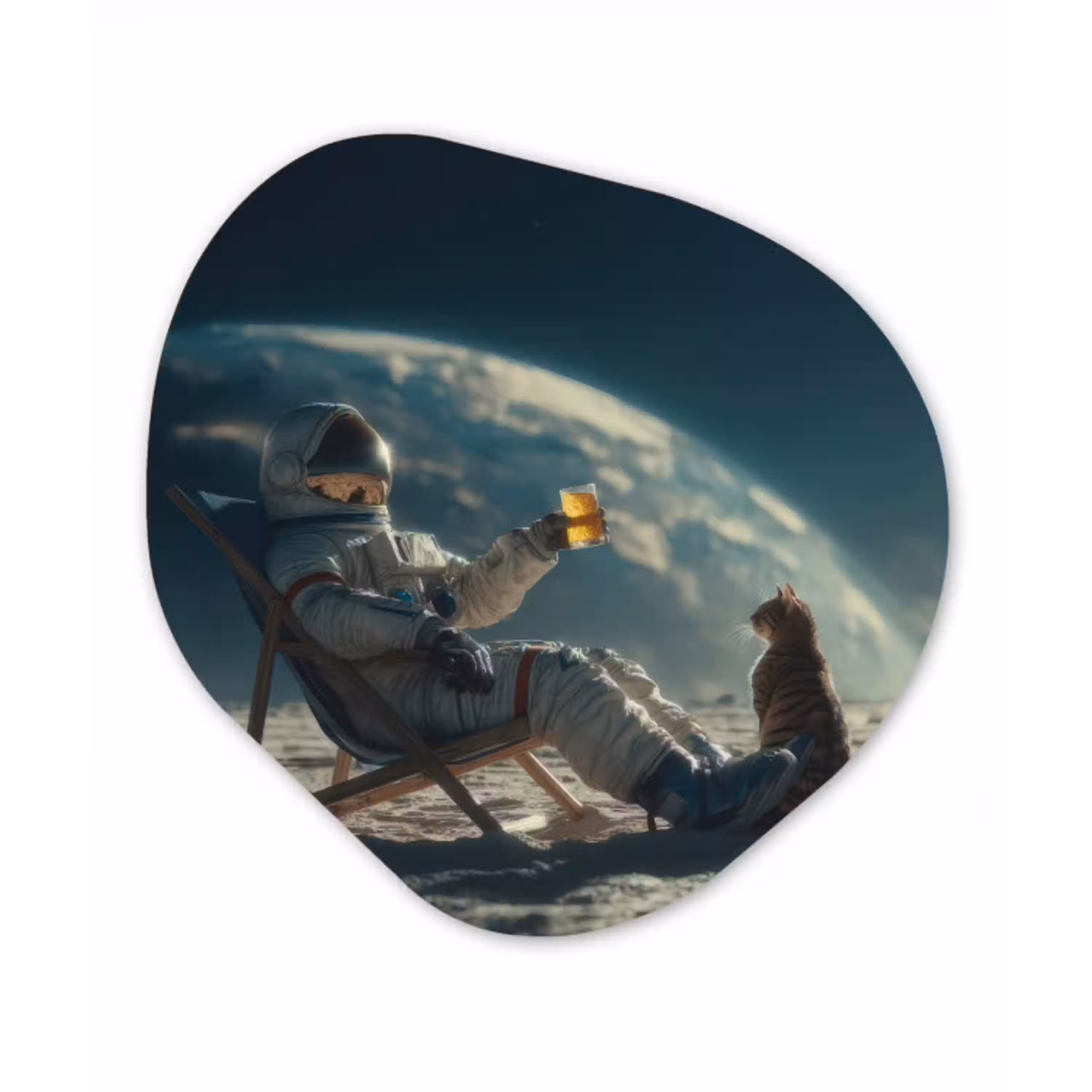 Astronaut - Kat - Glas - Stoel Wandcirkel Organisch Forex 3mm klein -3d