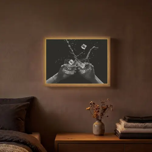Whiskyglazen - Ijs - Spetters - Zwart Light Box met batterij (Wandlamp) middel -sfeer4