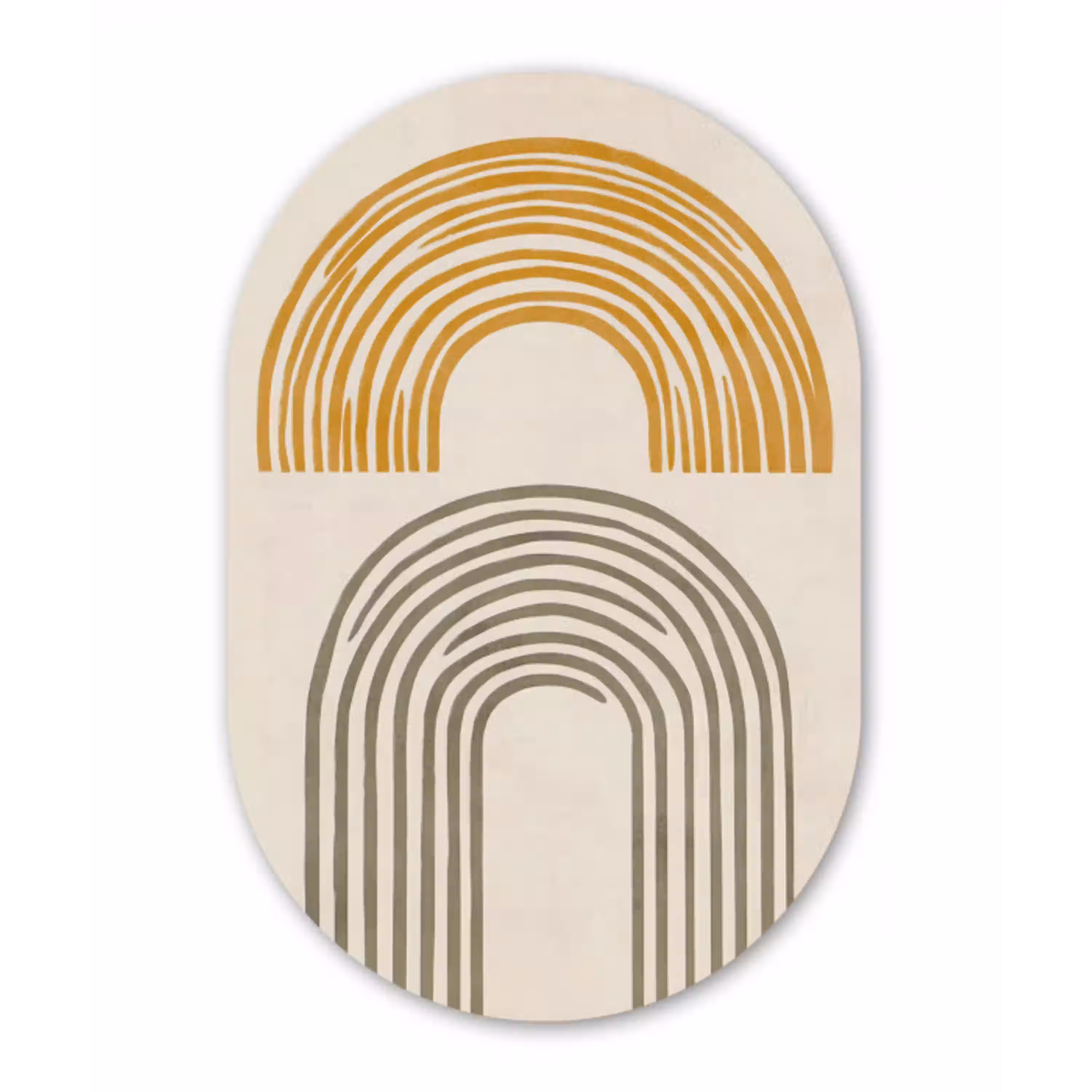 Bogen - Lijnen - Oranje - Minimalistisch Wandcirkel Ovaal Aluminium middel -3d