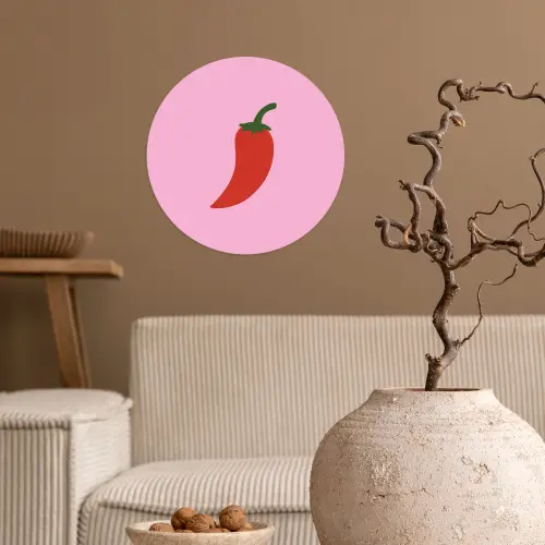 Peper - Rood - Illustratie Wandcirkel behangsticker klein -sfeer1