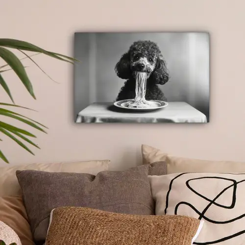 Poedel - Hond - Zwart - Wit - Schattig - Pasta canvas 2cm klein -sfeer1