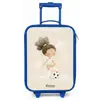 Meisje met een voetbal in beige kleuren Kinderkoffer - Blauw klein -zz3dotto