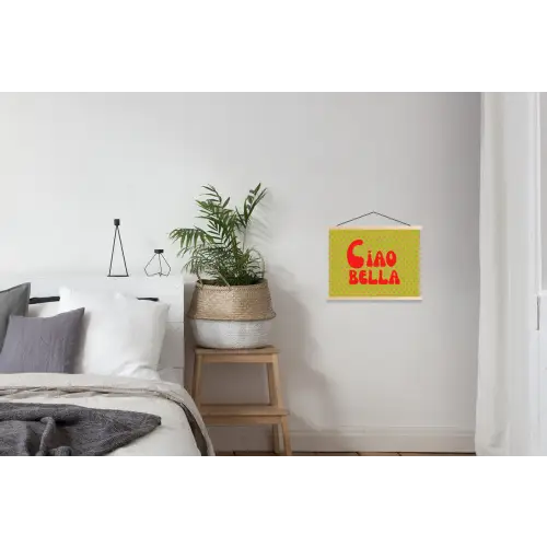 Ciao bella - Rood - Groen - Stippen textielposter latten blank klein -woonkamer