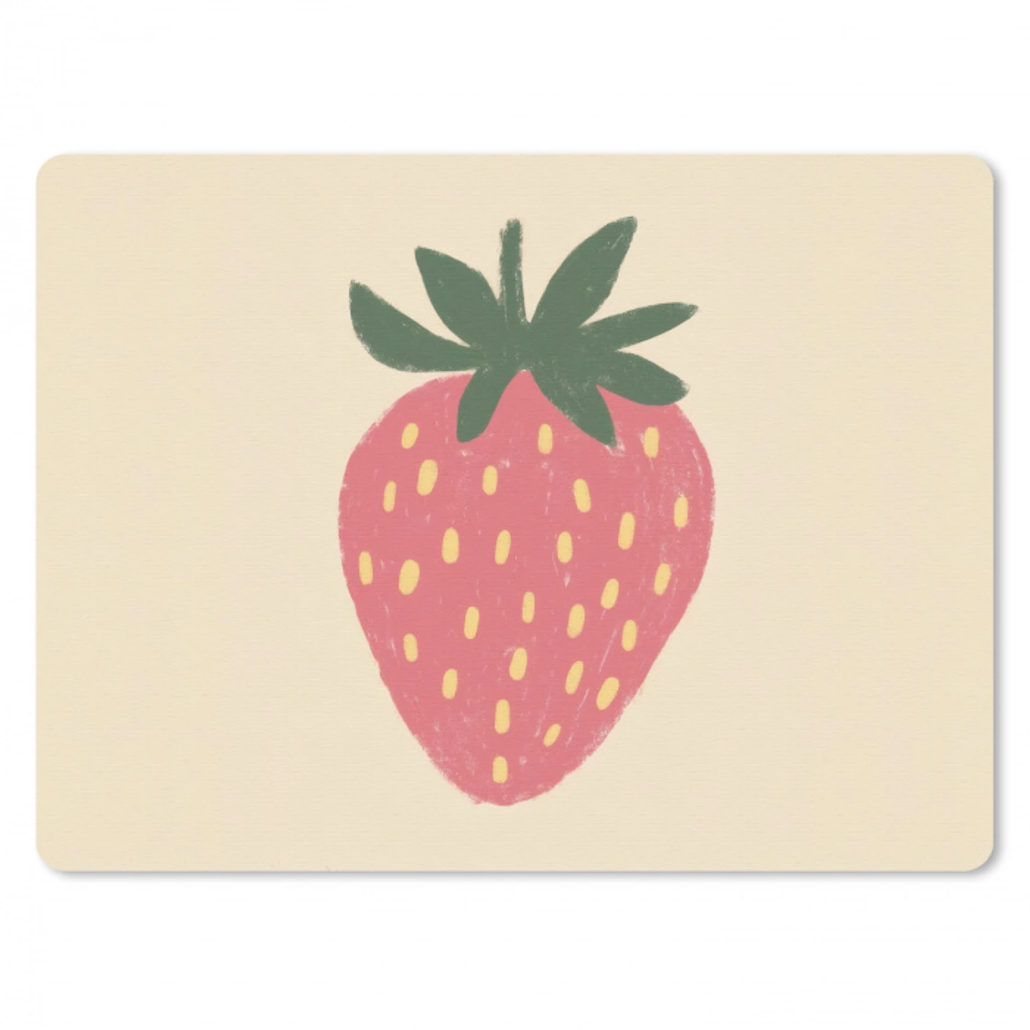 Aardbei - Minimalistisch - Rood - Fruit muismat rubber klein -3d