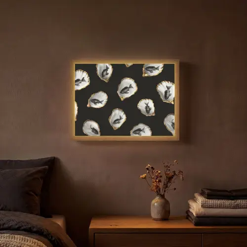 Oesters - Zwart - Vissen - Goud Light Box met batterij (Wandlamp) middel -sfeer4