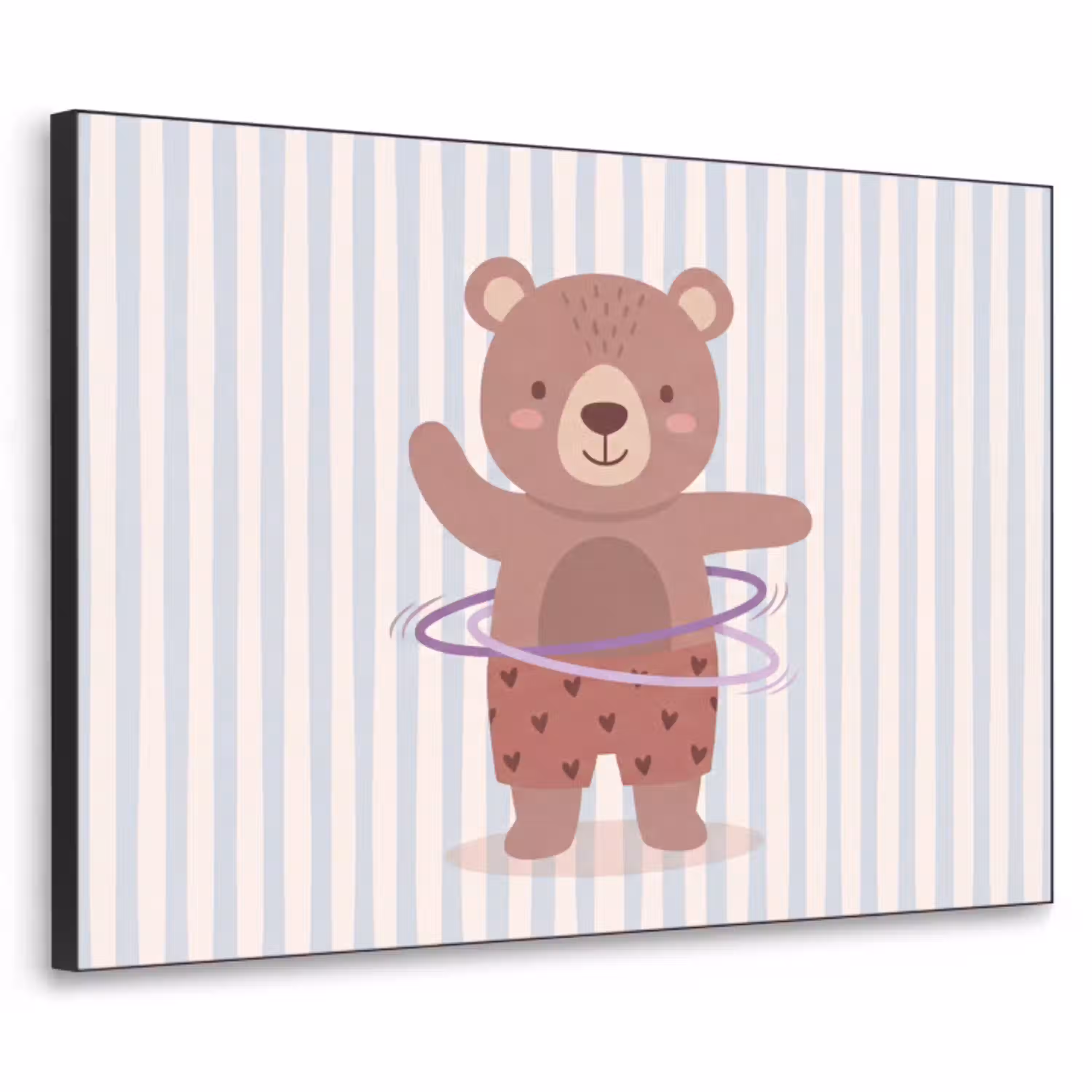 Beer - Hoepel - Kinderkamer - Illustratie - Bruin Textielframe zwart klein -3d