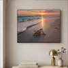 Schildpad - strand - Zonsondergang Textielframe zwart klein -sfeer2