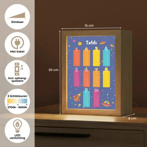 Tafels van vermenigvuldiging - Leren rekenen voor kinderen - Getallen oefenen - Ruimte Light Box met kabel klein -USP_NL