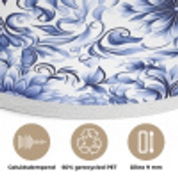 Bloemen - Blauw - Patroon - Wit Akoestische PET Vilt - Rond klein 838 -closeup_NL