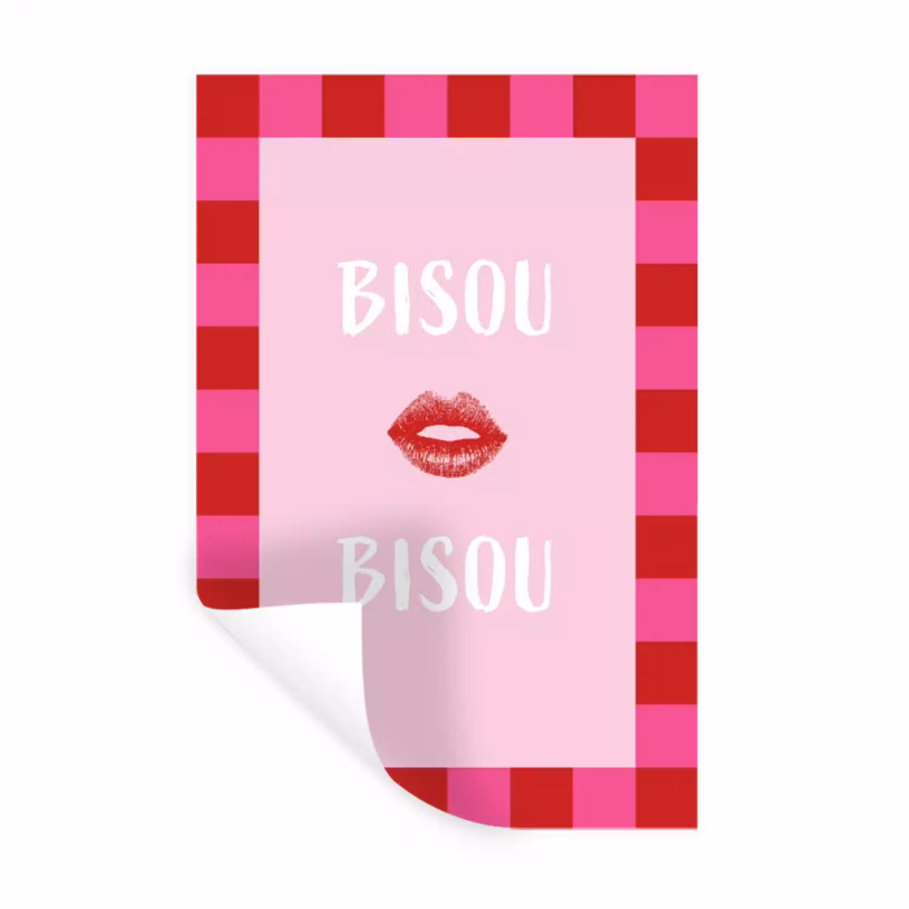 Kiss - Roze - Frans - Valentijn Muursticker klein -3d