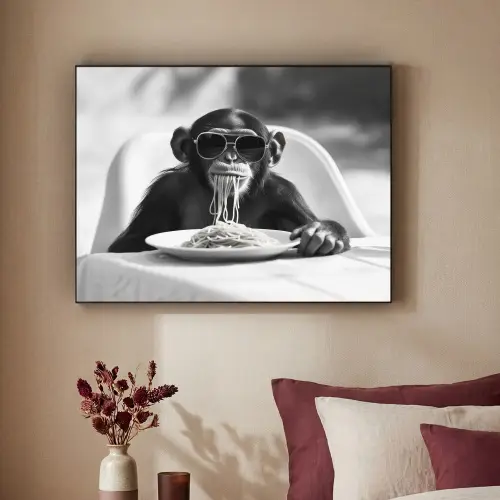 Aap - Spaghetti - Zonnebril - Zwart wit - Cool - Dier Textielframe zwart klein -sfeer1