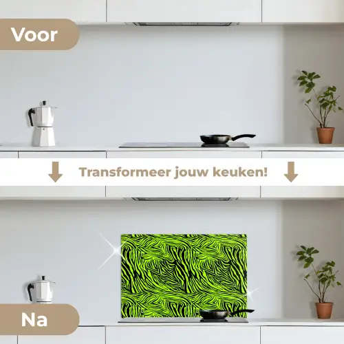 Groen - Zwart - Zebra keuken achterwand spatscherm klein 900 -voor_na_NL