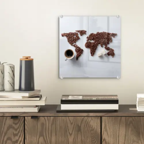 Wereldkaart - Koffiebonen - Suikerklontjes plexiglas 5mm klein -sfeer1
