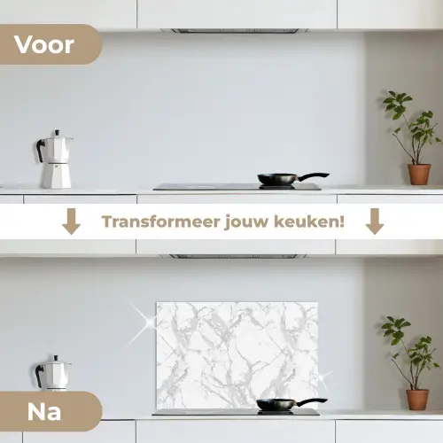 Marmer - Zuiver - Grijs - Aders keuken achterwand spatscherm klein 900 -voor_na_NL