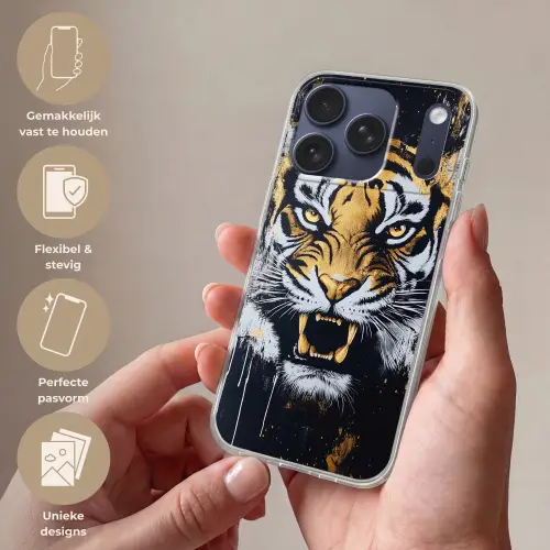 Tijger - Verfspatten - Goud Telefoonhoesje iPhone 17 Pro klein -sfeer3_NL