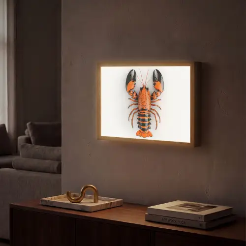 Kreeft - Zwart - Oranje - Wit - Uniek Light Box met batterij (Wandlamp) middel -sfeer1