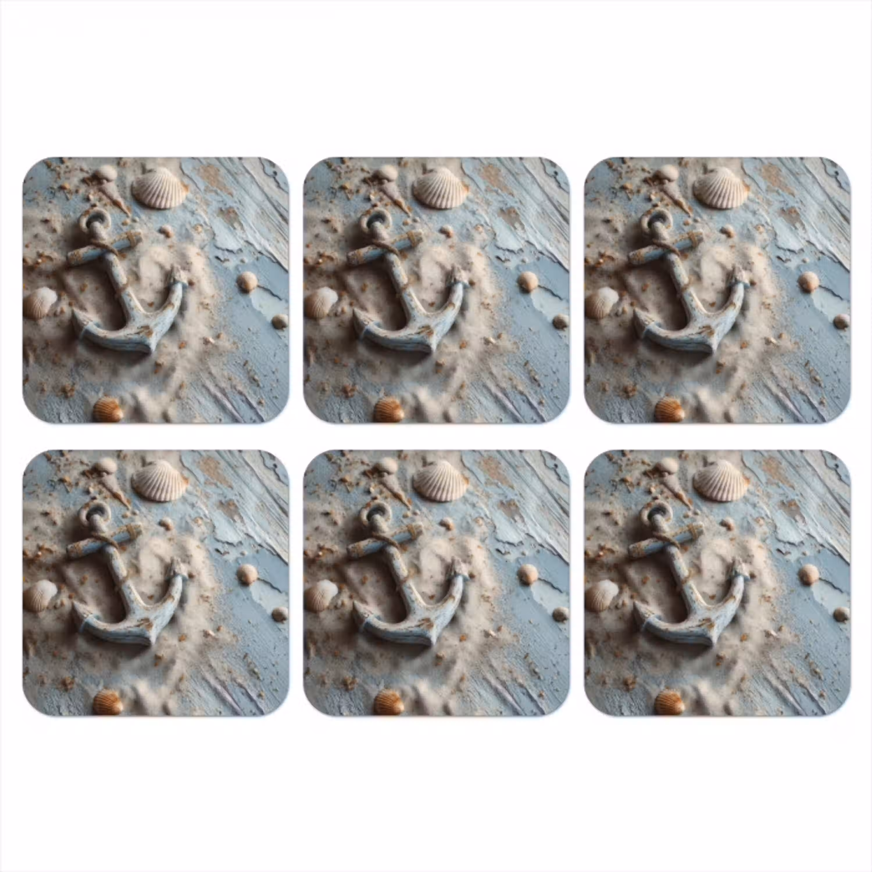 Anker - Hout - Schelpen - Zand onderzetter kurk middel -3d