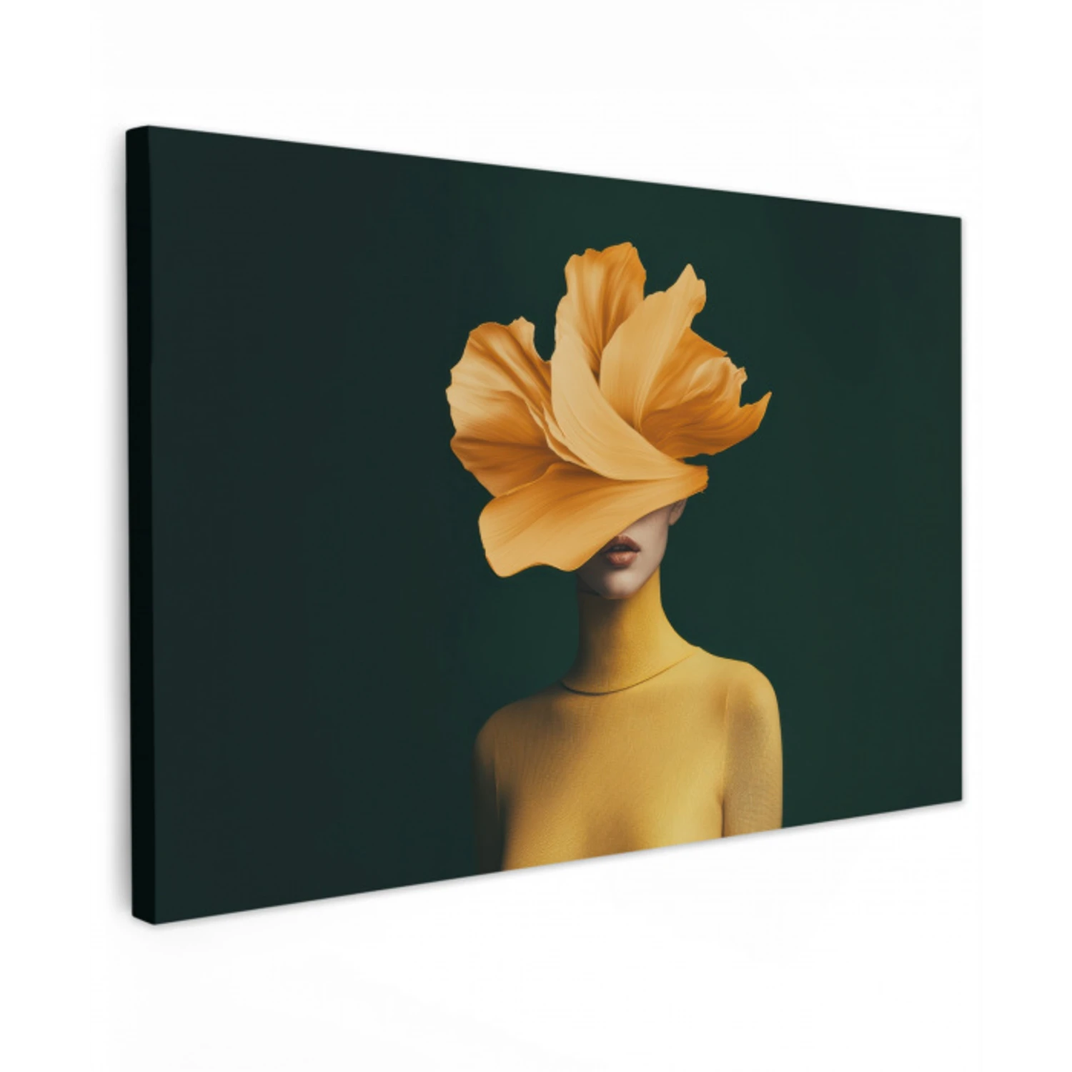 Vrouw - Hoed - Geel Tuinposter op houten frame 2 cm dik klein -3d