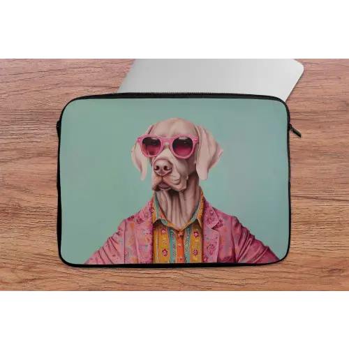 Hond - Overhemd - Bloemen - Bril laptophoes neopreen klein -tafel