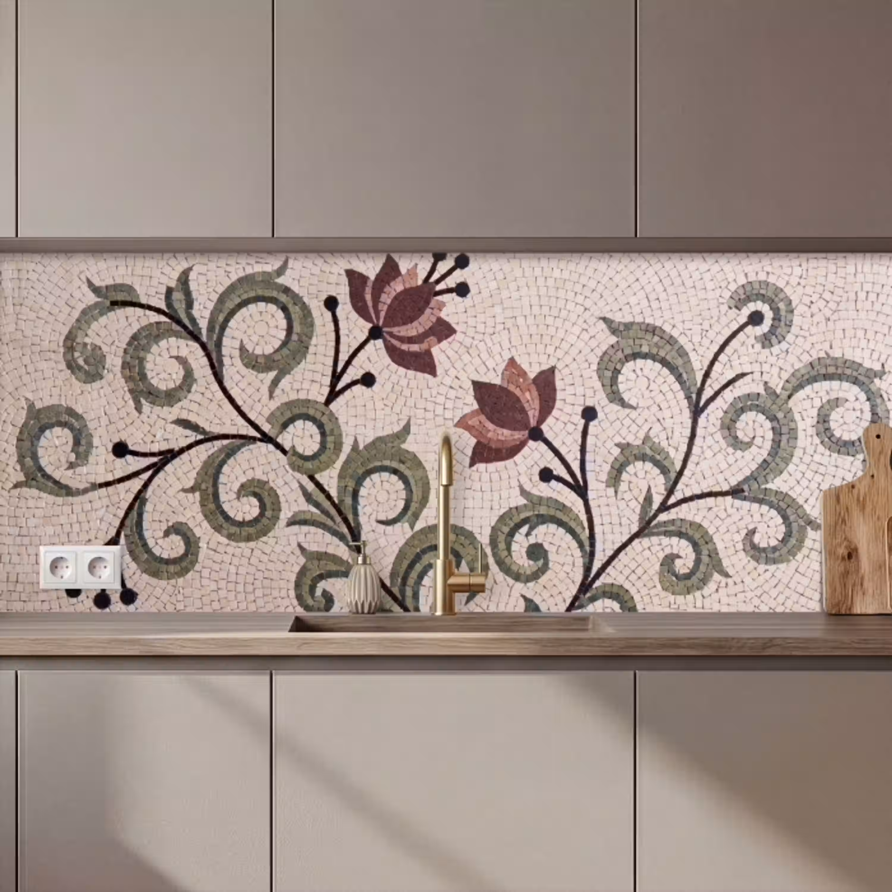 Bloemen - Mozaïek - Patroon - Abstract - Groen keuken achterwand 2 middel zz_3dshopping