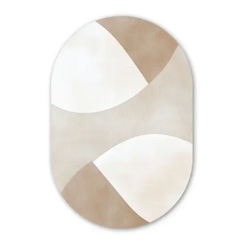 Bruin - Japandi - Abstract Wandcirkel Ovaal Glas middel -3d