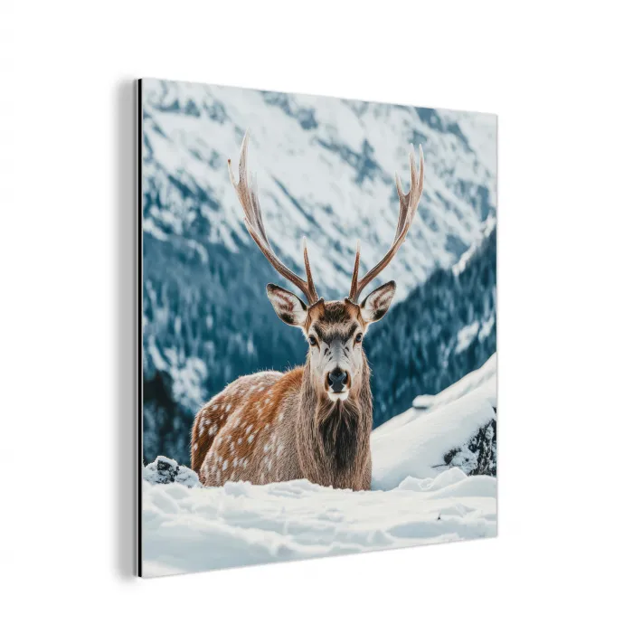 Hert - Landschap - Winter - Natuur - Dieren - Bergen aluminium wit klein -3d