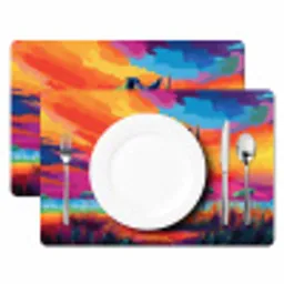 Neushoorn - Zonsondergang - Savanna - Kleurrijk Placemat vinyl groot -zzsfeer2_Kitchenyeah-website