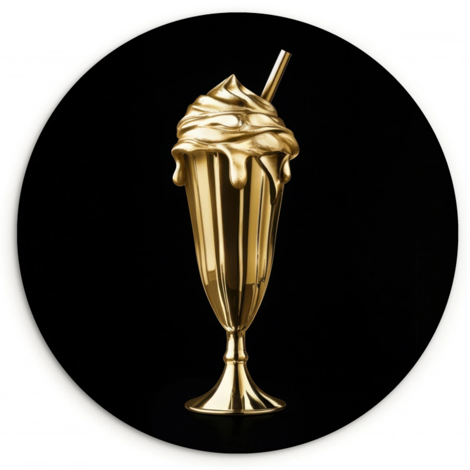 Milkshake - Goud - Drinken - Zwart Wandcirkel kunststof plaat 5mm dik klein -3d