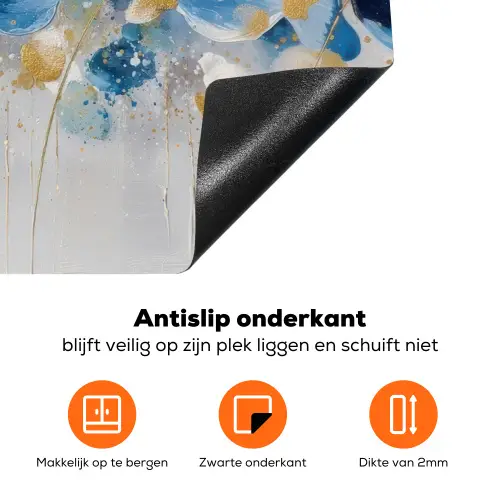 Bloemen - Blauw - Abstract Inductie beschermer vinyl 3mm klein -zzzzzzz-td-onderkant