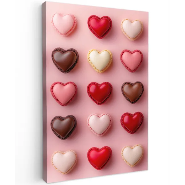 Macarons - Hartjes - Kleurrijk - Roze Tuinposter op houten frame 2 cm dik klein -3d