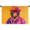 Aap - Kimono - Bloemen - Hoofdtooi Wandkleed katoen klein -zz3d