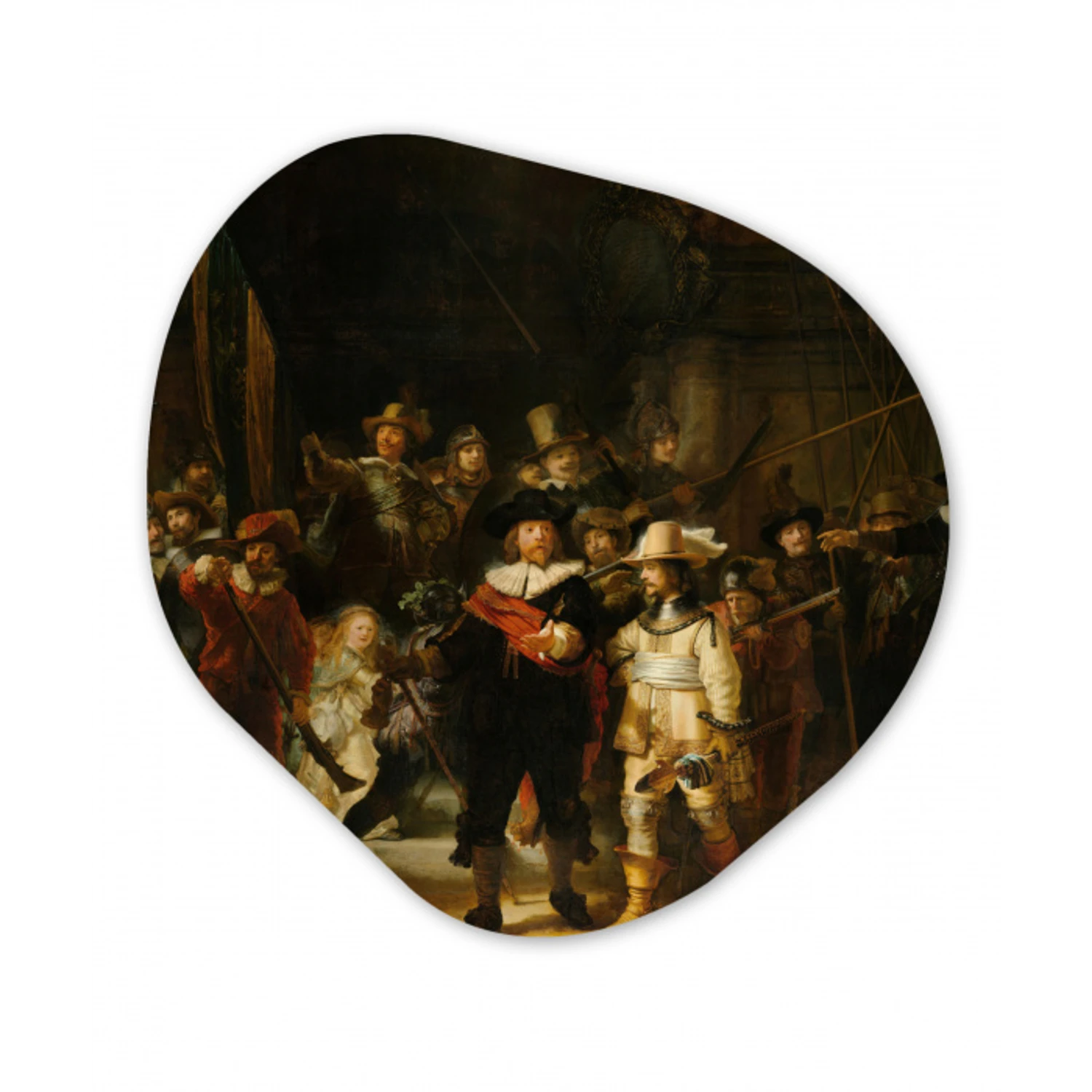 De Nachtwacht - Schilderij van Rembrandt van Rijn Wandcirkel Organisch Forex 3mm klein -3d