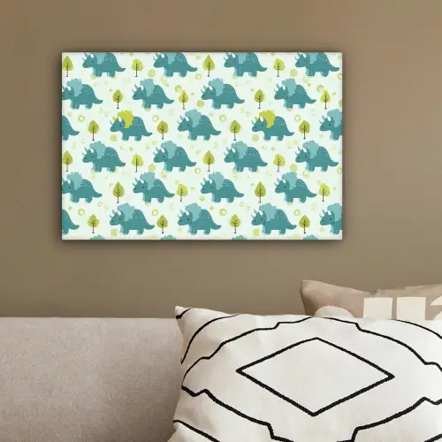 Triceratop - Blauw - Stippen - Boompjes canvas 2cm klein -sfeer3