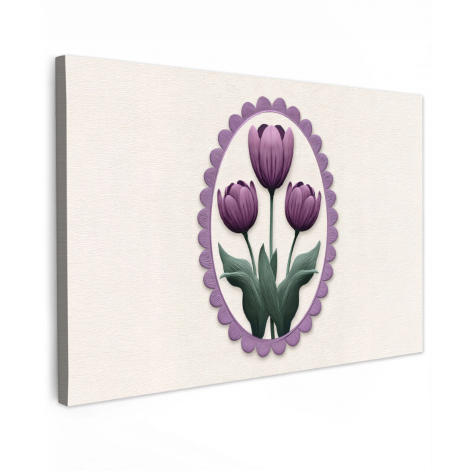 Tulpen - Paars - Lijst - Bladeren Tuinposter op houten frame 2 cm dik klein -3d