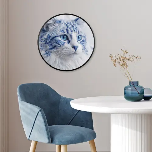 Kat - Patroon - Blauw Fotolijst rond zonder passe partout klein -sfeer2