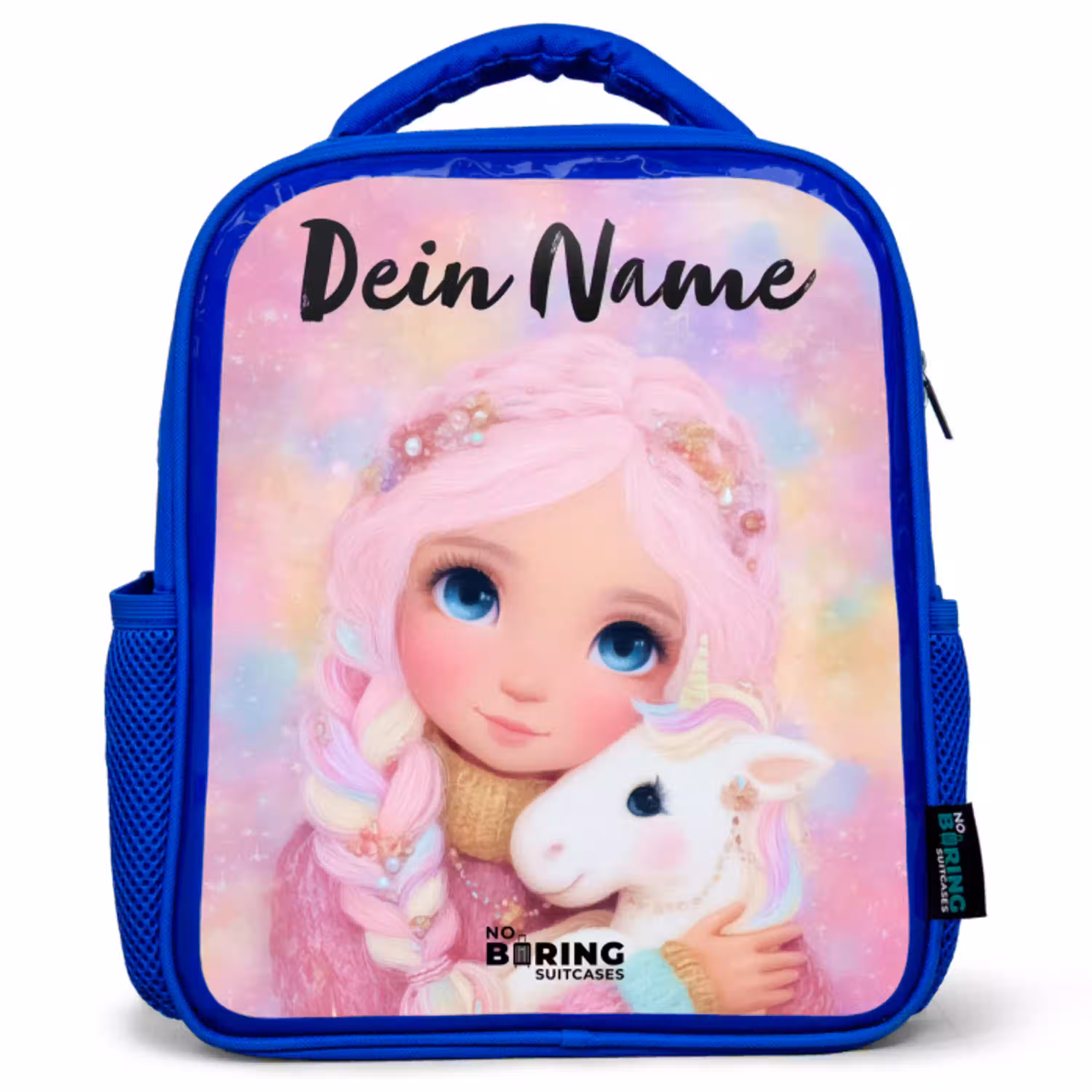 Meisje - Eenhoorn - Roze Kinderrugzak - Blauw middel -3d