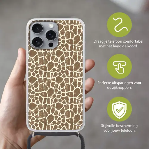 Giraf - Klassiek - Bruin Hoesje iPhone 16 Pro Max met koord klein 804 -sfeer2_NL