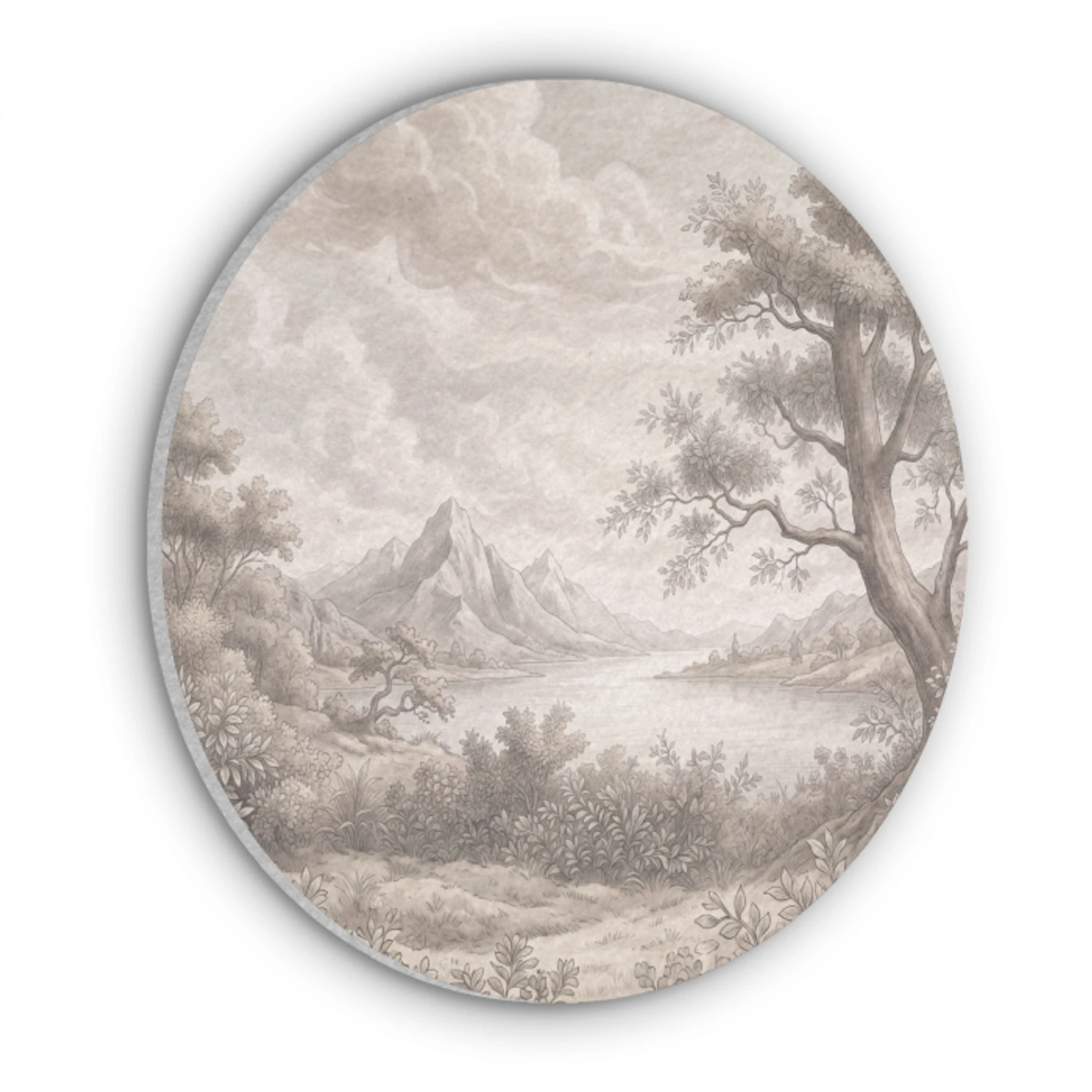 Landschap - Bergen - Meer - Natuur Akoestische PET Vilt - Rond klein -3d
