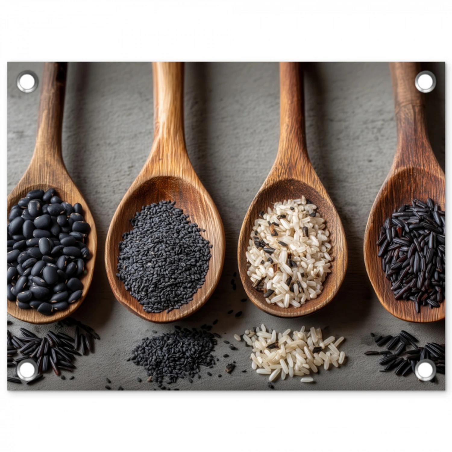Houten - Lepels - Rijst - Zaden tuinposter los doek klein -3d