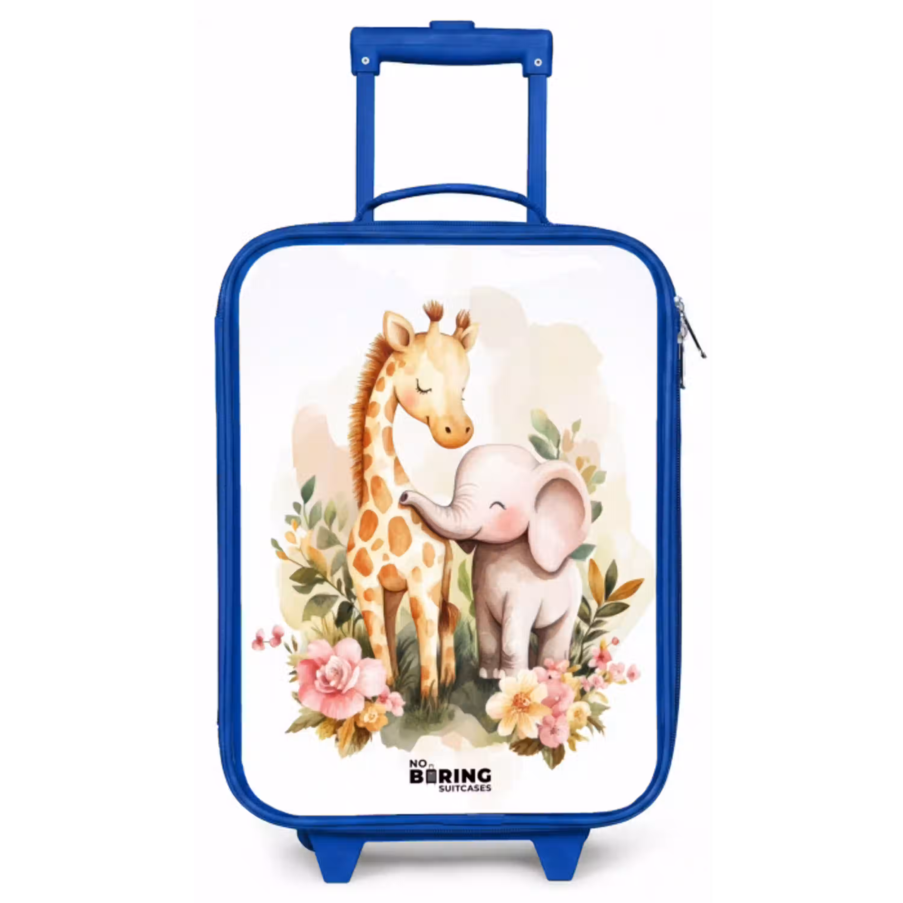 Giraffe en olifant tussen bloemen op witte achtergrond Kinderkoffer - Blauw klein -zz3dotto