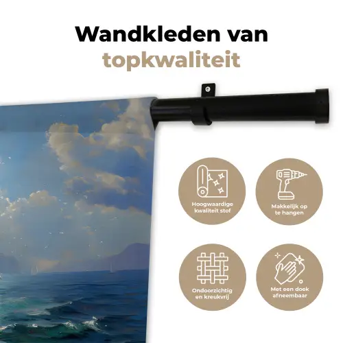 Zeilschip - Zee - Rotsen - Wolken Wandkleed katoen klein -sfeer2
