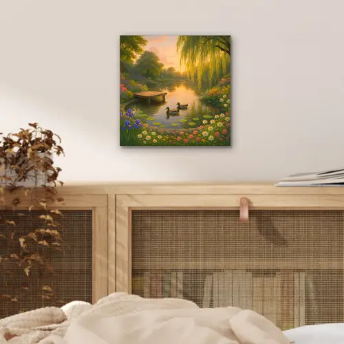 Eenden - Vijver - Bloemen aluminium wit klein -sfeer3