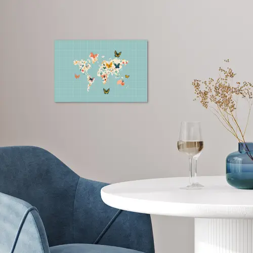 Wereldkaart - Vlinders - Dromerig poster papier klein -sfeer3