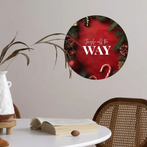 Kerst - Quote - Rood - Kerstballen Wandcirkel behangsticker klein -sfeer3