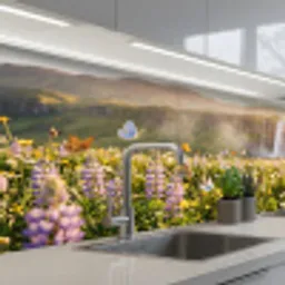 Vlinders - Waterval - Bloemenveld keuken achterwand 2 middel -3d_schuin