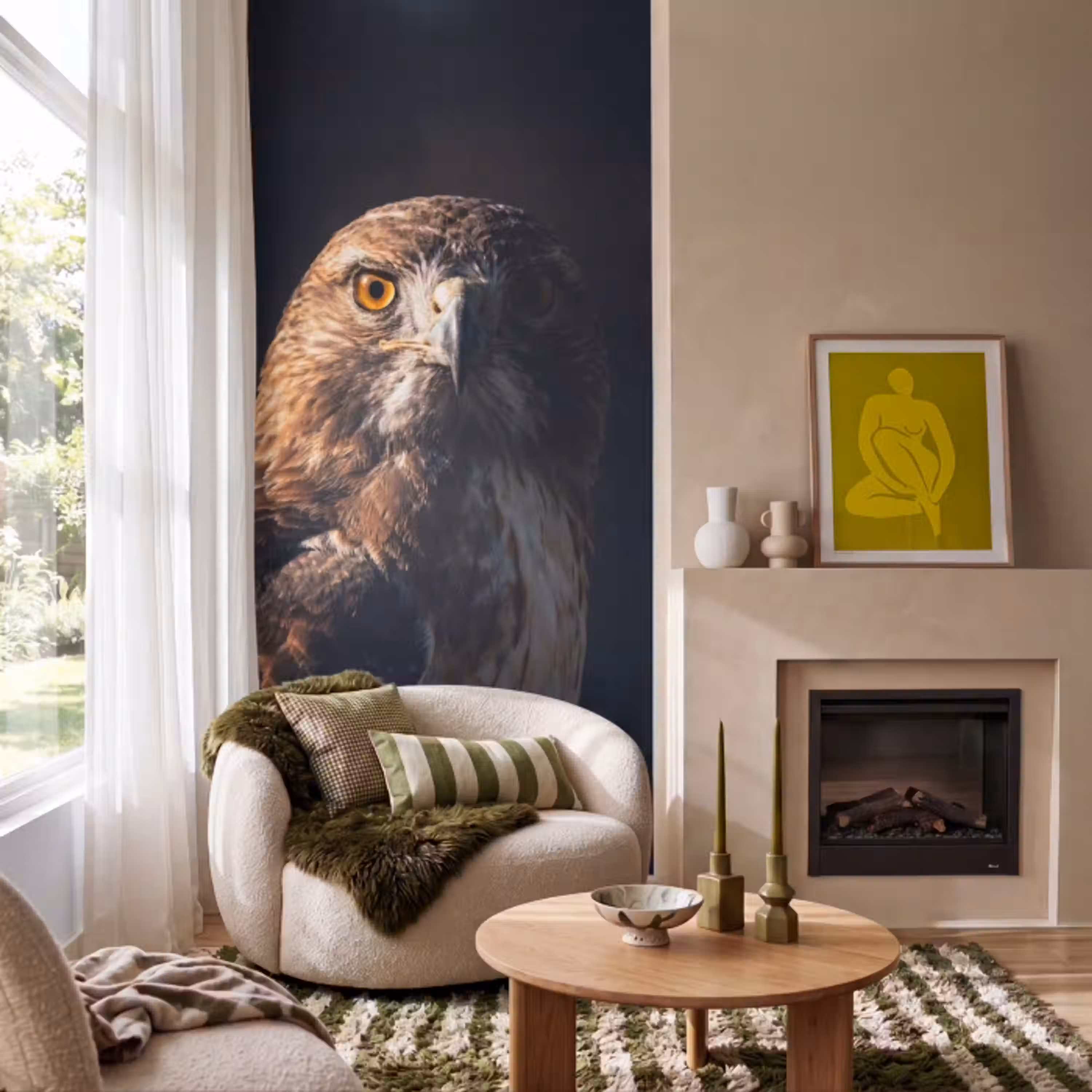 Roofvogel - Buizerd - Bruin Behang Vlies klein -sfeer2