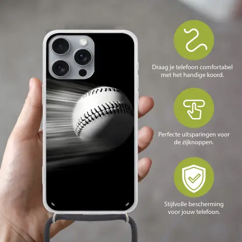 Honkbal - Wit - Vliegt Hoesje iPhone 16 Pro Max met koord klein -sfeer2_NL
