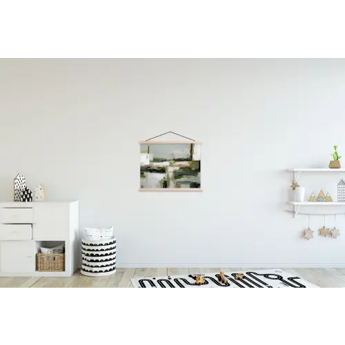 Penseelstreken - Groen - Abstract - Japandi textielposter latten blank klein -kinderkamer